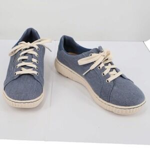Clarks Caroline 6.5 Echo Blue Canvas Sneakers Side Zip Lace Up Comfort Shoes New
